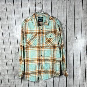 Angry Minnow Gypsy  plaid bleach splattered flannel button down shirt size XL